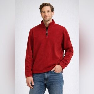 Gap Men’s L Red Fleece Pullover Crew Neck 3/4 Zip Long Sleeve Warm Preppy Casual